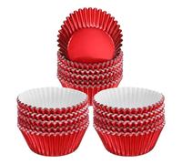 QUARKZMAN 300pcs Caissettes à Muffins en Feuille d'Aluminium, 5cm Diamètre Inférieur Moule à Cupcakes pour Truffes, Bouchées, Dessert, Pâtisseries, Fête, Mariage, Anniversaire, Rouge Vif