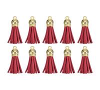 QUARKZMAN 30Pcs 1.5 Pouce Charme Porte-Clés à Pompons en Cuir avec Capuchon Doré pour la Fabrication de Bijoux de Bracelets Pendentifs, Décoration Artisanale DIY, Rouge