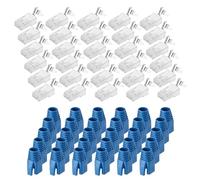 QUARKZMAN 30pcs Connecteurs RJ45 CAT8 Pass Through, Connecteurs RJ45 STP/FTP 8P8C Plaqués Or Avec 30pcs Manchons De adoucissement Bleus Et Traverse De Câble Pour Câble Ethernet 23AWG
