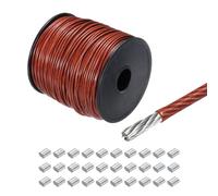 QUARKZMAN 328Ft(100M) Cordon Corde 304 Inox Acier Câble 5/64"(2mm) Vinyle Enduit avec 30 pcs Aluminium Manchons pour Cordes Linge, Levage Rouge