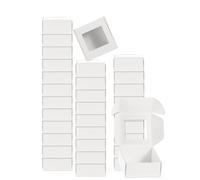 QUARKZMAN 32Pcs Boîtes d'Emballage de Savon 2.6x2.6x1.2 Pouces Boîte de Savon Kraft avec Fenêtre Mini Boîte Cadeau de Savon pour Emballage de Boulangerie (Carré, Blanc)