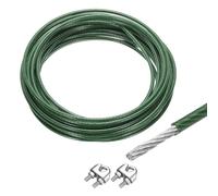 QUARKZMAN 33Ft(10M) Câble Métallique en Acier Inoxydable 304 3/16" (5 mm) Revêtement en Vinyle avec 2Pcs Mandrin à Vis pour Suspendre, Étendre le Linge, Soulever, Vert