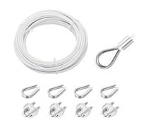 QUARKZMAN 33ft Câble En Acier Inoxydable 304, 4mm Gainé De Vinyle Avec 4 Chucks À Vis Et 4 Cos Pour Balustrade, Terrasse, Suspendu, Ligne À Linge, Blanc 10m