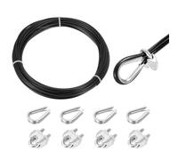 QUARKZMAN 33ft Câble En Acier Inoxydable 304, 4mm Gainé De Vinyle Avec 4 Chucks À Vis Et Estrop Pour Balustrade, Terrasse, Suspendu, Ligne À Linge, Noir 10m