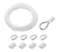 QUARKZMAN 33ft Câble En Acier Inoxydable 304, 4mm Gainé De Vinyle Avec 4 Manchons En Aluminium Et Cosse Pour Balustrades, Terrasses, Suspendu, Lignes À Linge, Blanc 10m