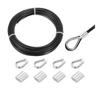 QUARKZMAN 33ft Câble En Acier Inoxydable 304, 4mm Gainé De Vinyle Avec 4 Manchons En Aluminium Et Cosse Pour Balustrade, Terrasse, Suspendu, Ligne À Linge, Noir 10m