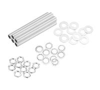 QUARKZMAN 35Pcs Tube Fileté M10 à Filetage Fin 10cm de Long x 7mm ID Kit de Raccords pour Tubes de Lampe avec Écrous Hexagonaux et Rondelles, pour Réparation Bricolage, Argent