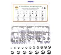 QUARKZMAN 390Pcs Kit d'Assortiment de Billes de Précision G200, 1mm - 12.5mm, 18 Tailles, Billes à Roulement Solides en Acier Inoxydable 304