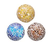 QUARKZMAN 3Pcs Boules Décoratives en Verre 2.36 Pouces Boules de Centre de Table Boules en Verre Mosaïque Sphère pour ornementation Bols VasesFête, Ton Or, Bleu, Marron