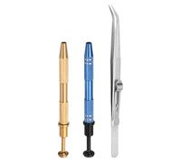 QUARKZMAN 3pcs Jeu De Pinces À Diamant Porte-Outil De Prélèvement En Acier Inoxydable Porte-À 4 Griffes Tête Coudée Pince À Bijoux Verrouillable Pour Petits Objets, Argent/Or/Bleu