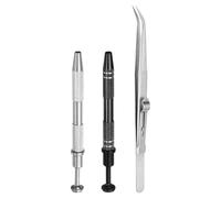 QUARKZMAN 3pcs Porte-Pinces Diamant Outil De Prélèvement Ensemble En Acier Inox 4 Griffes Porte Tête Coude Pince Verrouillage Bijoux Pour Petits Objets Composants Électroniques, Argent/Noir