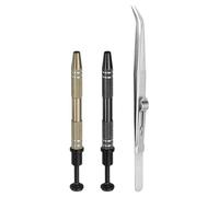 QUARKZMAN 3pcs Porte-pinces Diamant Outil De Prélèvement Ensemble En Acier Inoxydable 4 Griffes Porte-pince Tête Coudée Pince À Bijoux Verrouillable Pour Petits Objets, Argent/Brun/Noir