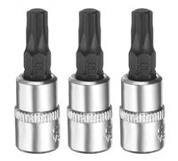 QUARKZMAN 3Pcs T30 Douille Torx 1/4" Entraînement Carré Étoile 6 Points Prolongation Impact Bit Power Nut Driver Set S2 & CR-V Acier Douille Cliquet Bits, Argent Noir