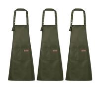 QUARKZMAN 3Pcs Tabliers de Cuisine Réglables en Coton 80x70cm avec 2 Poches pour Femmes, Hommes, Chefs, Cuisine À Domicile, Restaurant, Artisanat, Jardinage, Couleur Bleu Marine Et Vert
