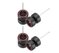 QUARKZMAN 4 Jeu De 1/64 Roues Et Pneus Set, Real Riders Jantes Comprend Axes pour RC Diecast Voiture DIY Modèle, 5-Star Red Line Black Jantes