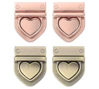 QUARKZMAN 4 Jeu De Kit Fermoir À Tourillon, Fermoir À Pression en Forme De Coeur Fermeture À Verrouillage par Rotation Accessoires De Quincaillerie pour Sac en Cuir (28x32mm, Bronze, Or