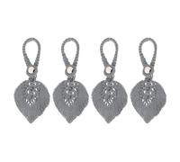 QUARKZMAN 4 Pack Attaches Rideaux À Franges, Attaches Rideaux Bohème Feuille avec Tissage Corde Coton Frange Suspendu pour Décoration Maison Bureau, Gris