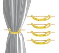 QUARKZMAN 4 Pack Attaches Rideaux, Cordes en Coton pour Rideaux Attaches Décoration Main-Tissée Style Ferme avec Bâton en Bois pour Décoration Maison Bureau, Jaune