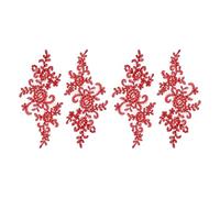 QUARKZMAN 4 Pcs Appliques Dentelle Fleur 3D Broderie Dentelle Patch Couture Addition Embellissements Pour Wedding Bridal Dress Clothes DIY Crafts Accessories Decoration, Red (23cm)
