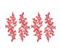 QUARKZMAN 4 Pcs Appliques Dentelle Fleur 3D Dentelle Broderie Patch Paillettes Couture Accessoire Embellissements Pour Robe De Mariée Vêtements DIY Artisanat Décoration, Rouge (24cm)