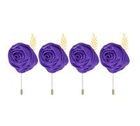 QUARKZMAN 4 Pcs Boutonnières De Groom Boutonnières Roses Épingles Pour Men Cérémonie De Mariage Anniversaire Bal Soirée Formelle, Violet Foncé (4.7"x2")
