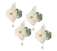 QUARKZMAN 4 Pcs Boutonnieres pour Hommes Fleur De Revers avec Perle Rose | Artificielle En Soie, Vert, Pour Mariage Groom Groomsmen Cérémonie Événements Formels, Boutonnieres Pour Hommes Rose
