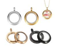 QUARKZMAN 4 Pcs Living Memory Locket Charm, 12.7mm Round Floating Locket Pendants Stainless Steel Clear Glass Photo Charm Pour Women Necklace DIY Crafts Making Decoration, 4 Colors