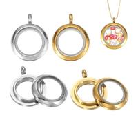 QUARKZMAN 4 Pcs Living Memory Locket Charm, 12.7mm Round Floating Locket Pendants Stainless Steel Clear Glass Photo Charm Pour Women Necklace DIY Crafts Making Decoration, Silver/Gold