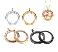 QUARKZMAN 4 Pcs Living Memory Locket Charm, 18mm Round Floating Locket Pendants Stainless Steel Clear Glass Photo Charm Pour Women Necklace DIY Crafts Making Decoration, 4 Colors