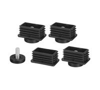 QUARKZMAN 4 Pcs Pied de Meuble Réglable, 30x50mm Pieds de Nivellement en Plastique, Tube Rectangulaire à Insérer, Niveleurs à Visser Trou d'ajustement 30mm pour Table et Chaise, Noir