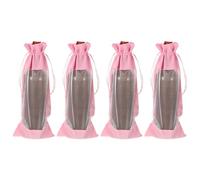 QUARKZMAN 4 Pcs Sacs Cadeau pour Bouteilles De Vin avec Cordons, Sacs De Vin en Velours Transparent Reutilisables Housses pour Bouteilles d'alcool pour Mariage Anniversaire Fete, Rose