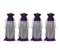 QUARKZMAN 4 Pcs Sacs Cadeaux pour Bouteilles De Vin avec Cordons, Sacs À Vin en Velours Transparent Réutilisables, Housses pour Bouteilles d'alcool pour Mariage Anniversaire Fête, Violet