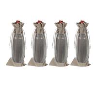 QUARKZMAN 4 Pcs Sacs Cadeaux pour Bouteilles De Vin avec Cordons, Sacs À Vin en Velours Transparent Réutilisables Couvertures pour Bouteilles d'alcool pour Mariage Anniversaire Fête, Gris