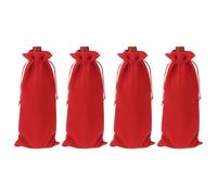 QUARKZMAN 4 Pcs Sacs Cadeaux pour Bouteilles De Vin avec Cordons, Sacs De Vin en Velours Reutilisables Housses pour Bouteilles d'alcool pour Mariage Anniversaire Fete, Rouge