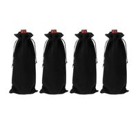 QUARKZMAN 4 Pcs Sacs Cadeaux pour Bouteilles De Vin avec Cordons, Sacs De Vin en Velours Reutilisables Couvertures pour Bouteilles De Vin pour Mariage Anniversaire Fete, Noir