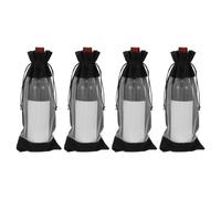 QUARKZMAN 4 Pcs Sacs Cadeaux pour Bouteilles De Vin avec Cordons, Sacs De Vin en Velours Transparent Réutilisables Couvre-Bouteilles pour Mariage Anniversaire Fête, Noir