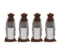 QUARKZMAN 4 Pcs Sacs Cadeaux pour Bouteilles De Vin avec Cordons, Sacs De Vin en Velours Transparent Réutilisables Couvertures pour Bouteilles De Vin pour Mariage Anniversaire Fête, Coffee