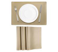 QUARKZMAN 4 Pcs Sets de Table en Similicuir pour Table de Dîner, Faux Cuir Rectangle Résistants à la Chaleur, Imperméables et Résistants à l'huile, Napperons de Cuisine (Or)