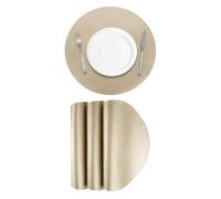 QUARKZMAN 4 Pcs Sets de Table en Similicuir pour Table de Dîner, Faux Cuir Rond Napperons de Table Résistants à la Chaleur, Imperméables et Résistants à l'huile, Napperons de Cuisine (Or)