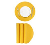 QUARKZMAN 4 Pcs Sets de Table en Similicuir pour Table de Dîner, Faux Cuir Rond Résistants à la Chaleur, Imperméables et Résistants à l'huile, Napperons de Cuisine (Jaune)