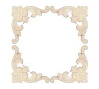 QUARKZMAN 4 Pièces Appliques en bois d'angle 6x6cm Massif non peint | Feuille arrondie, ornementation floral sculpté, pour meubles, armoires, portes, placards