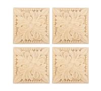 QUARKZMAN 4 Pièces Appliques en Bois Fleur Carrée Perlée 6 x 6cm | Décoratif Sculpté, Non Peint, Solide, Incrustations et Décalcomanies, pour Fenêtre, Armoire, Porte, Cadre, Placard