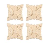 QUARKZMAN 4 Pièces Appliques en Bois Massif 6 x 6cm Carré Croix Fleur | Décoratives, Sculptées, avec Incrustations et Décalcomanies, Non Peintes, pour Fenêtre, Armoire, Porte, Cadre, Placard