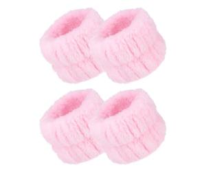 QUARKZMAN 4 Pièces Bracelets de Lavage Visage en Microfibre Rose | Bandes et serviettes de poignet absorbantes, anti-coulure pour femmes soins spa et soins de la peau