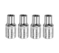 QUARKZMAN 4 pièces douilles E-Torx 1/4" E6 externes, profondes en CR-V 6 cannelures, femelles Torx, entretien domestique, bricolage, longueur 1"