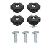 QUARKZMAN 4 Set Kit Poignée Étoile Pour Rail T Avec Boulons 1/4"-20 x 1" Pour Rainure T, Accessoires Boulons Coulissants Pour Gabarits Et Fixations Menuiserie, Argenté