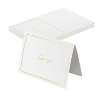 QUARKZMAN 40 Pcs Cartes De Place De Table "Love You" Cadre Ligne Blanc Or 5.6x3.8 Inch Pliantes Vierges Remplissables Cartes Cartonnées Cartes De Vœux Pour Table Setting