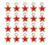 QUARKZMAN 40 Pcs Charme Étoile, Charme Plaqué Or pour la Fabrication de Bijoux de Téléphone Portable DIY Porte-Clés, 6x8mm, Rouge