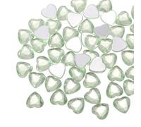 QUARKZMAN 40 Pcs Coeur En Strass Acrylique 12mm Plat Dos Gemmes Plastiques Autocollants Bijoux Pour Craft Perle Peinture Visage Costume Fabrication Bijoux, Vert Clair