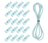 QUARKZMAN 40 Pcs Fermetures à cordon à double trou avec cordon élastique de 39 pouces, clips de ressort en plastique avec corde extensible pour lacets, cordons, paracorde, bleu lac